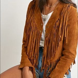 Never worn before camel suede fringe jacket